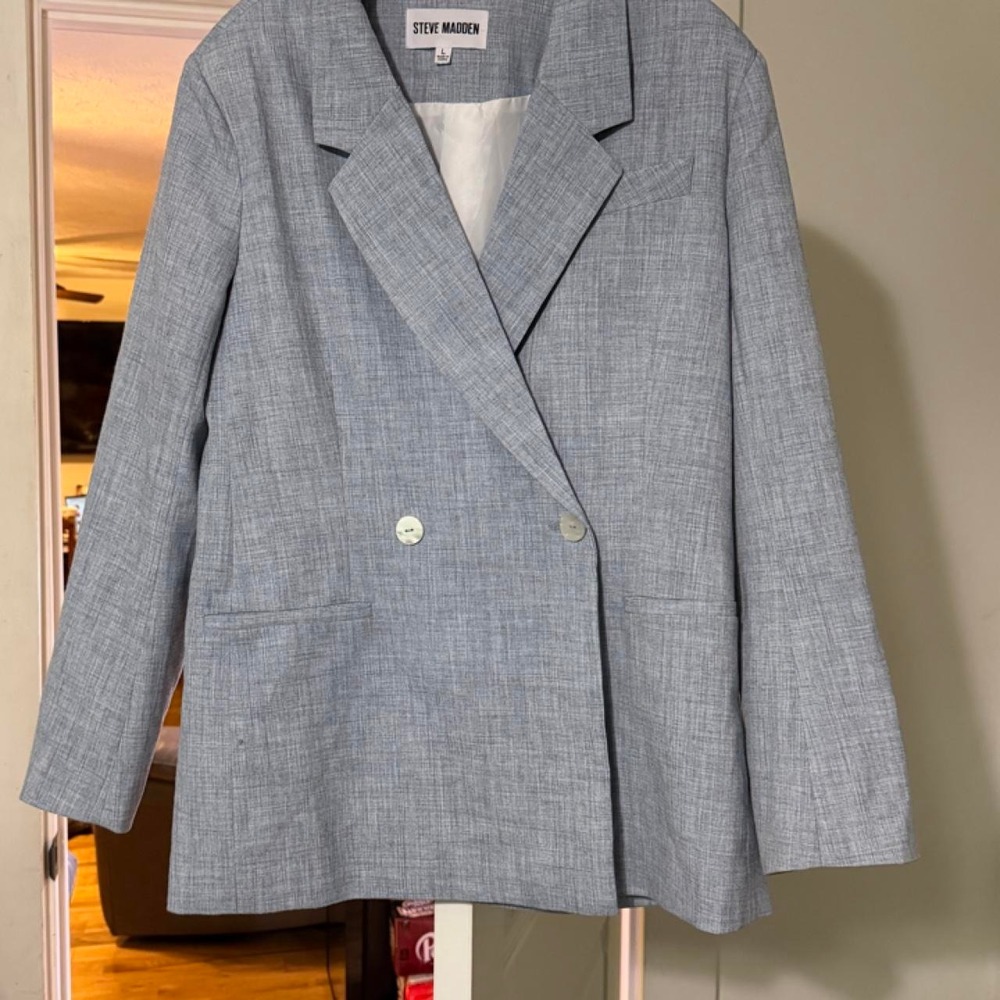 Steve Madden Double-Breasted Blazer Light Gray Blue BN102921 Women Size L